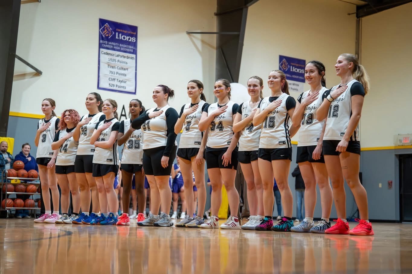 The King's School girls basketball team lined up on the court